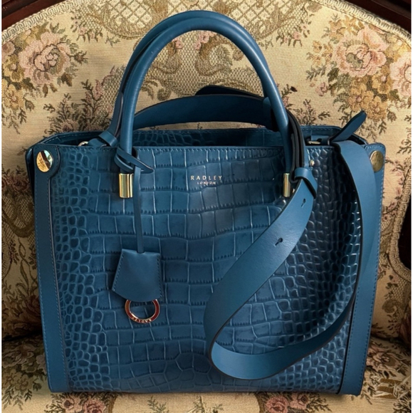 Radley London Handbags - NWT Women's Radley London Faux Croc Tote Bag Teal Blue/Gold Medium